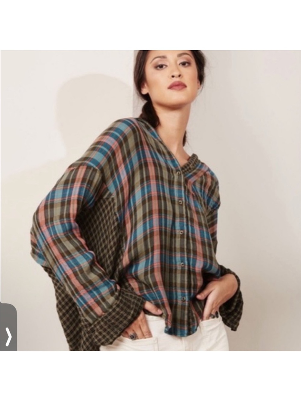 Free People One of the Guys plaid oversized button down shirt | size small